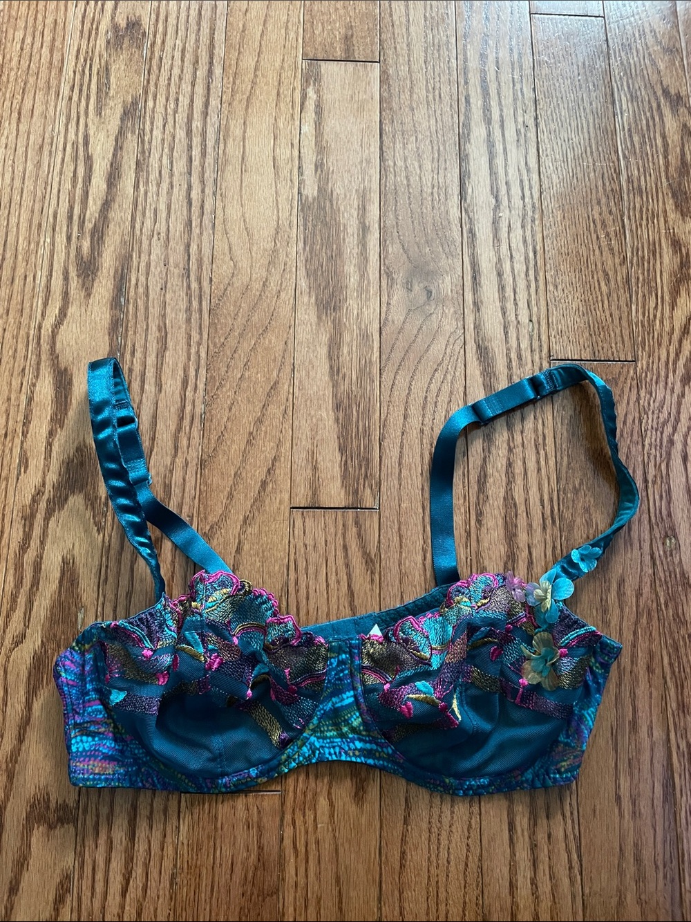 Aubade Green Floral Embroidered Bra Women’s Sz 36C